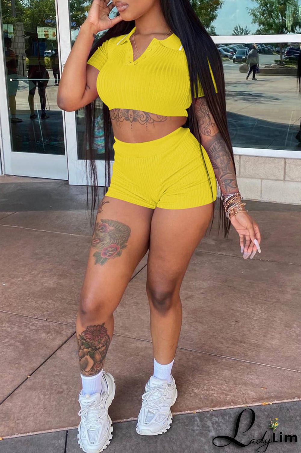 Black Fashion Casual Solid Basic Turndown Collar Short Sleeve Two Pieces