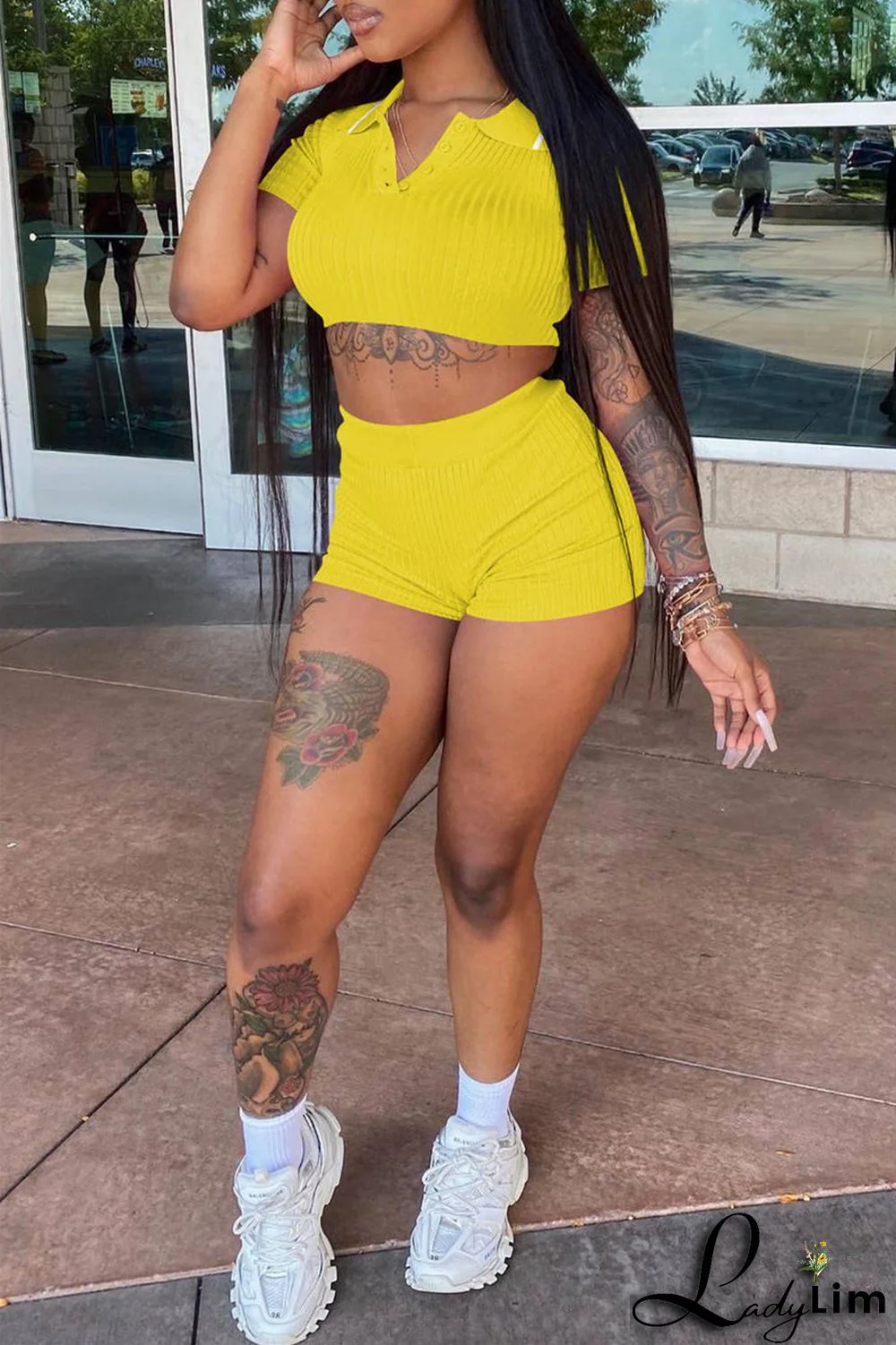 Black Fashion Casual Solid Basic Turndown Collar Short Sleeve Two Pieces