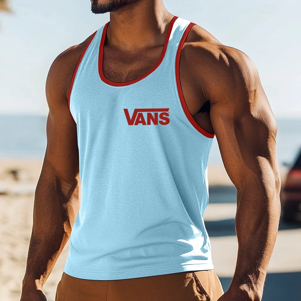Men's Casual Logo Print Contrast Tank Top