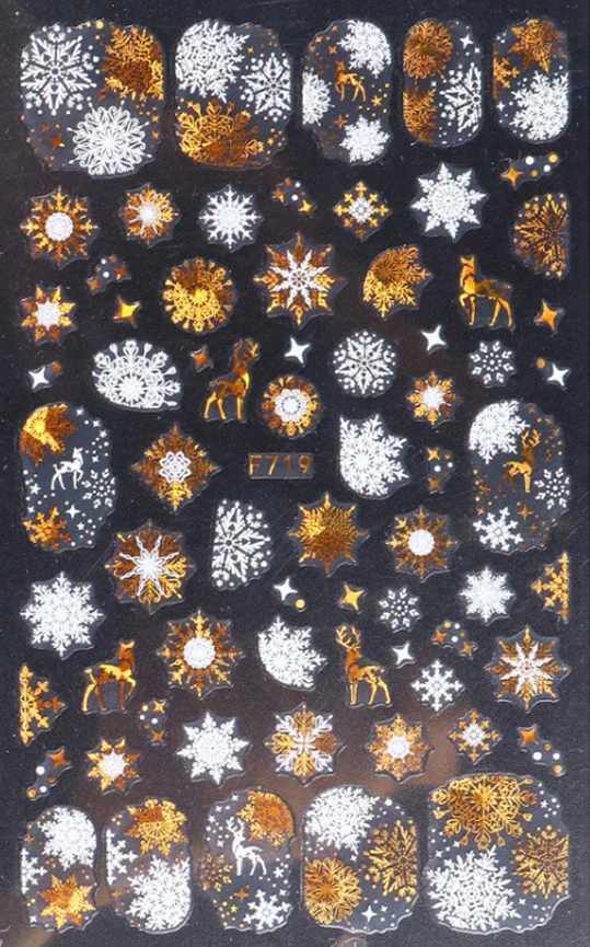Churchf 1pcs Autumn Winter Nail Sticker Robin Snow Flower New Year Halloween Christmas 3D Decals Nail Art Design Decor Accessories-Nail Inspo