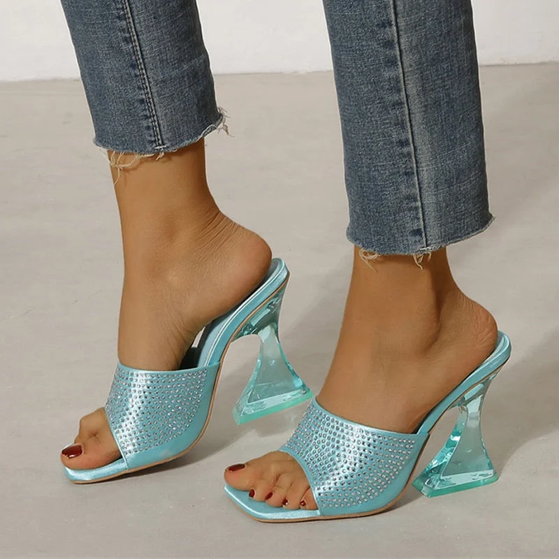 Orange Transparent Heels 11 CM Sexy Slippers For Women 2022 Fashion Crystal Rhinestone Sandals Ladies Open Toe Shoes Slides Mule