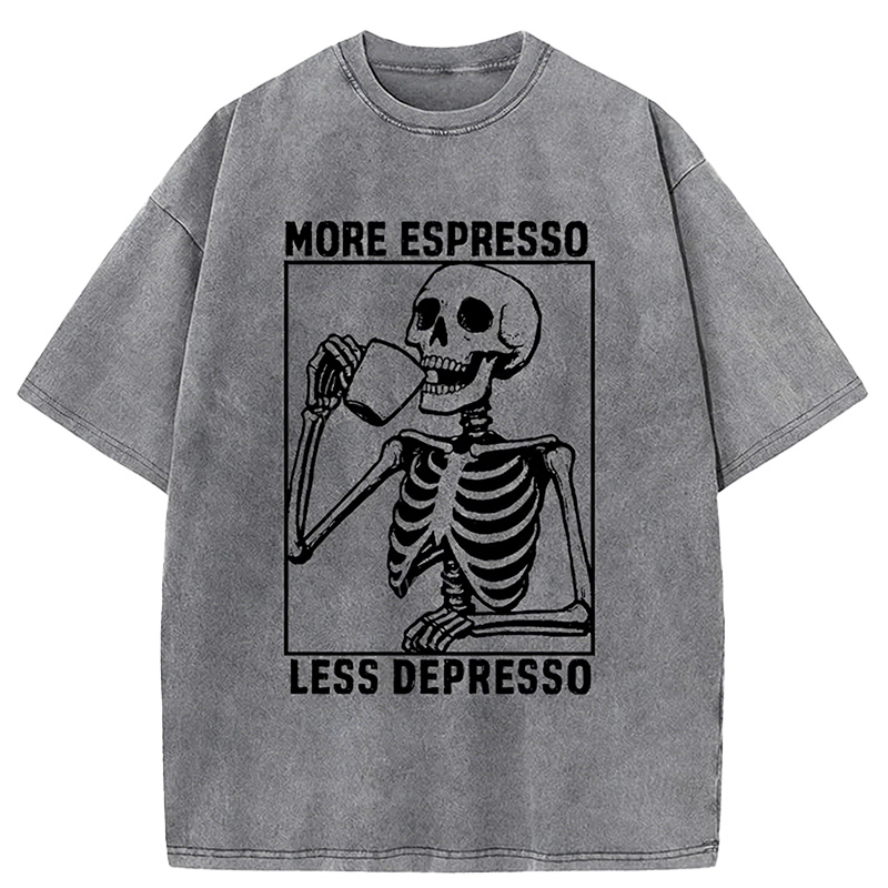 Japanese Skeleton Drinking Coffee Washed T-shirt artswardrobe