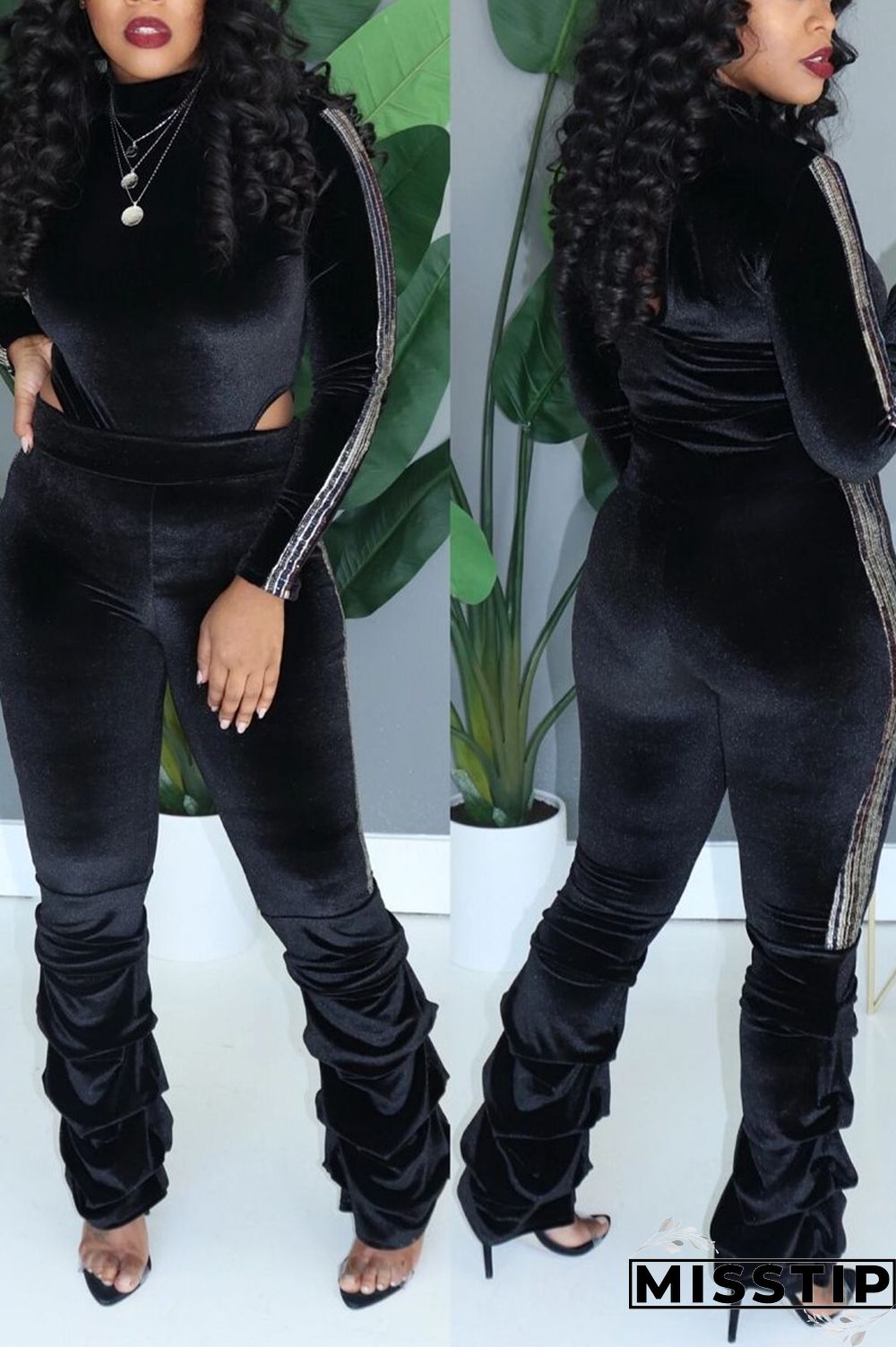 Black Sexy Patchwork Two Piece Suits Solid Loose Long Sleeve