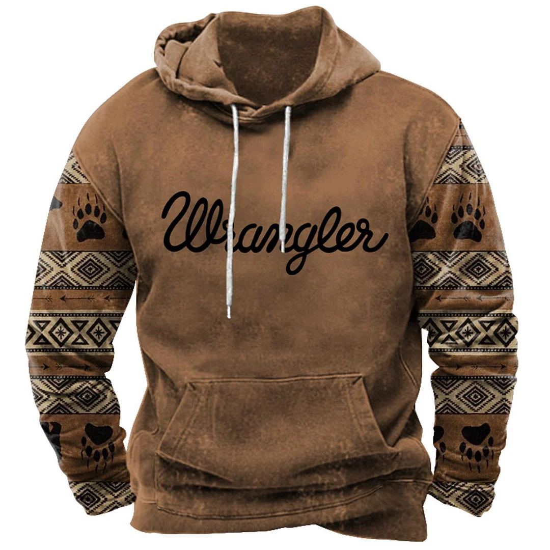 Men's Hoodie Vintage Western Aztec Pocket Long Sleeve Daily Tops