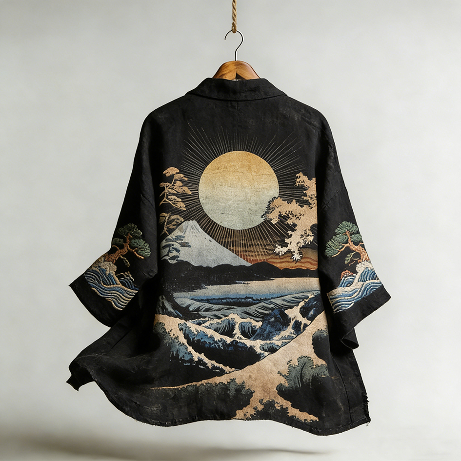 Japanese Art Retro Pattern Design Linen Cardigan  artssus