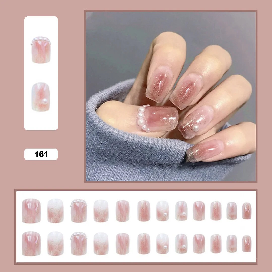 Fairy nail art Pearl decoration Wearable False Nails with glue 24pcs per box with wear tools-Nail Inspo