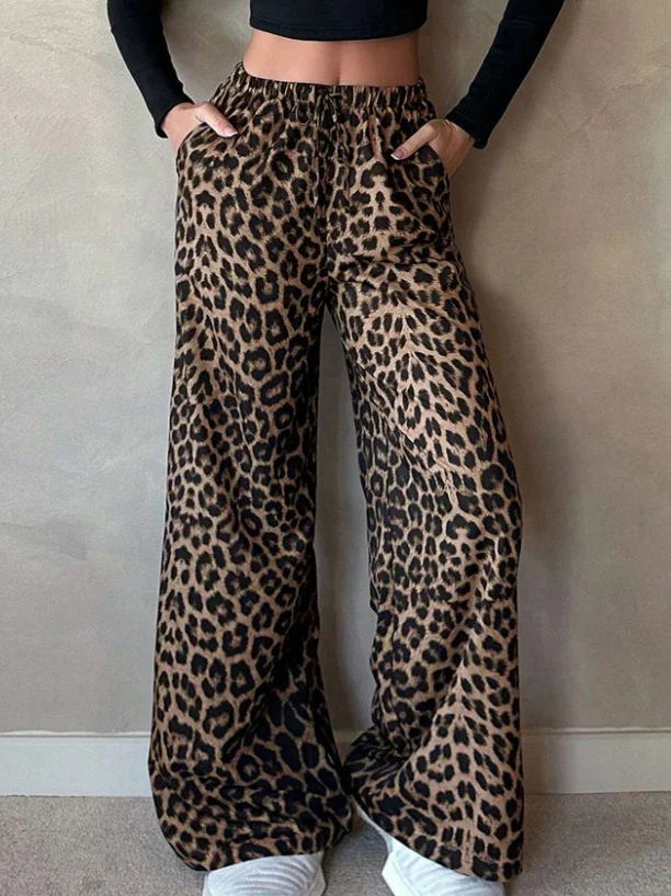 Nigikala Nigikala Classic Leopard Print Casual Trousers