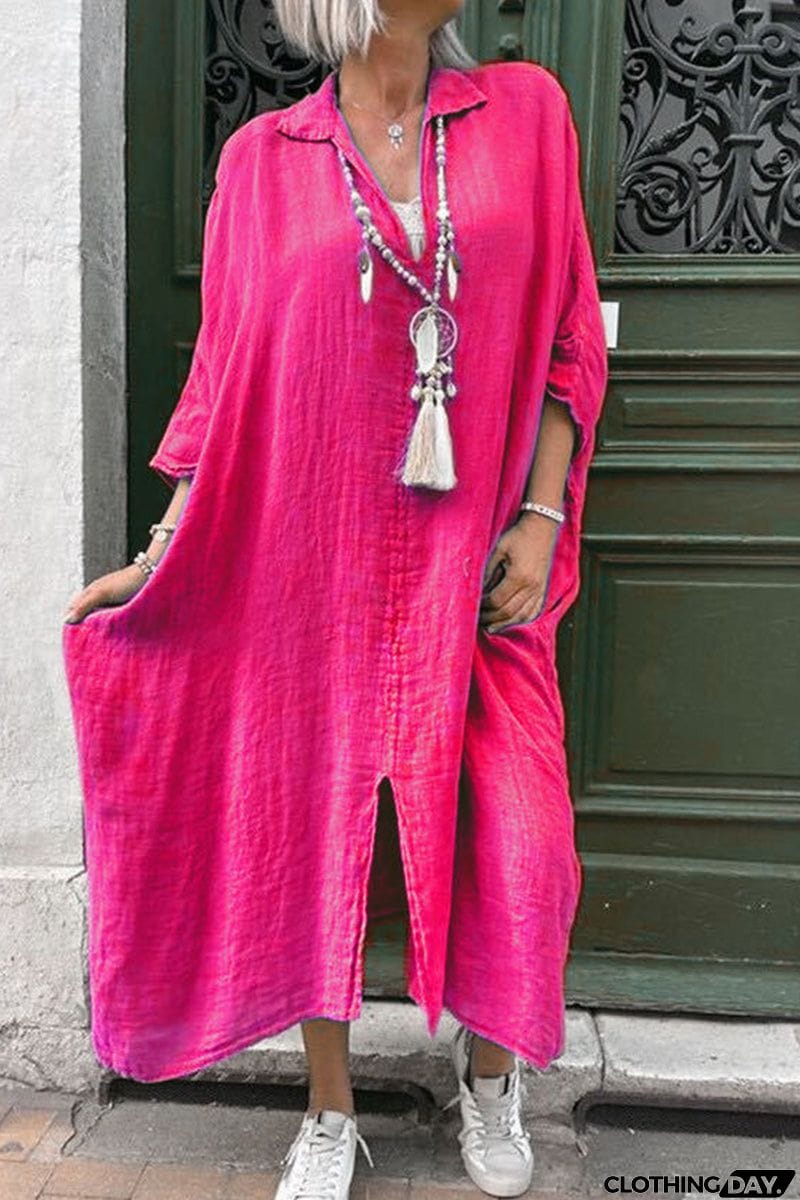 Casual Solid Asymmetrical Turndown Collar Irregular Dress Dresses