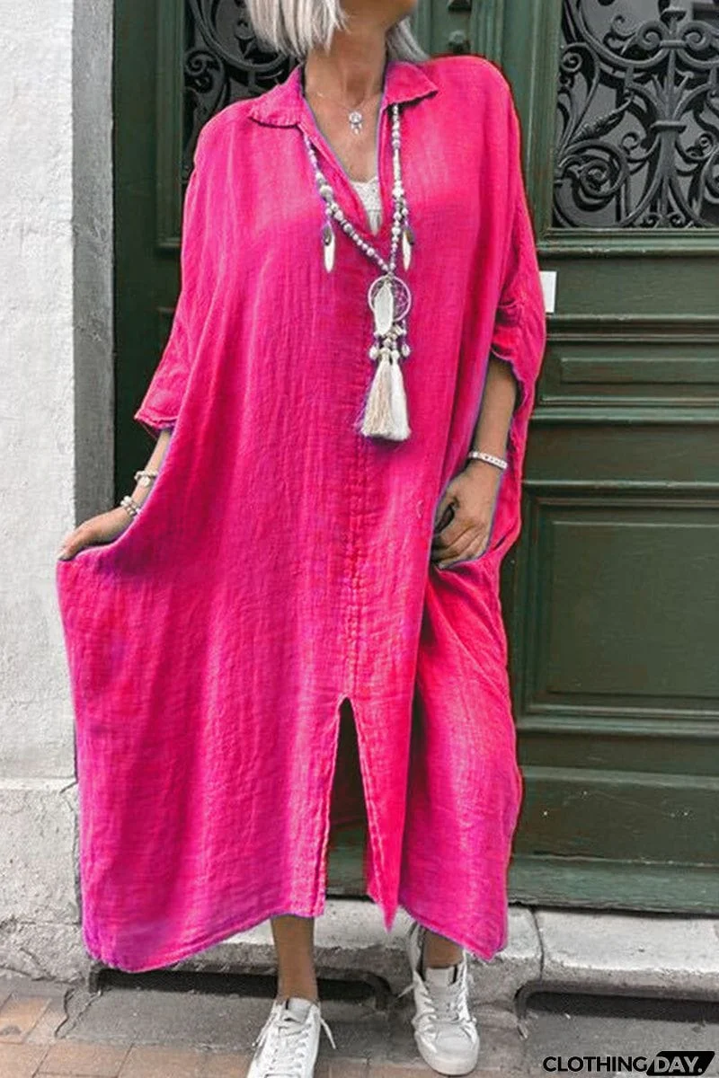 Casual Solid Asymmetrical Turndown Collar Irregular Dress Dresses