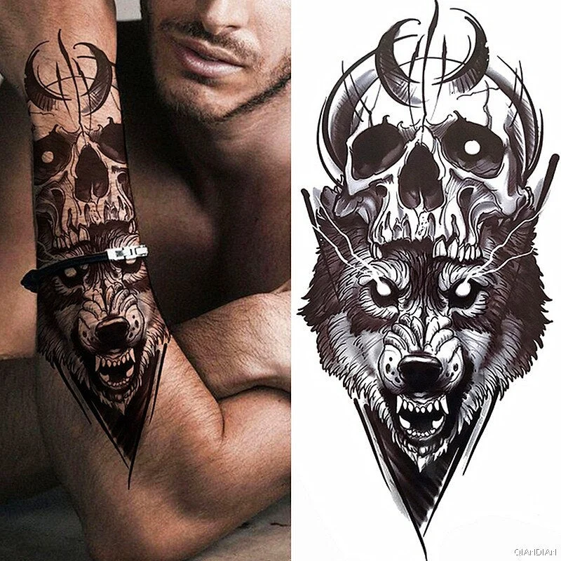 Wolf Tiger Manipulator Temporary Tattoo Sticker Waterproof Skull Flower Compass Eagle Deer Body Arm Sleeve Fake Totem Women Man