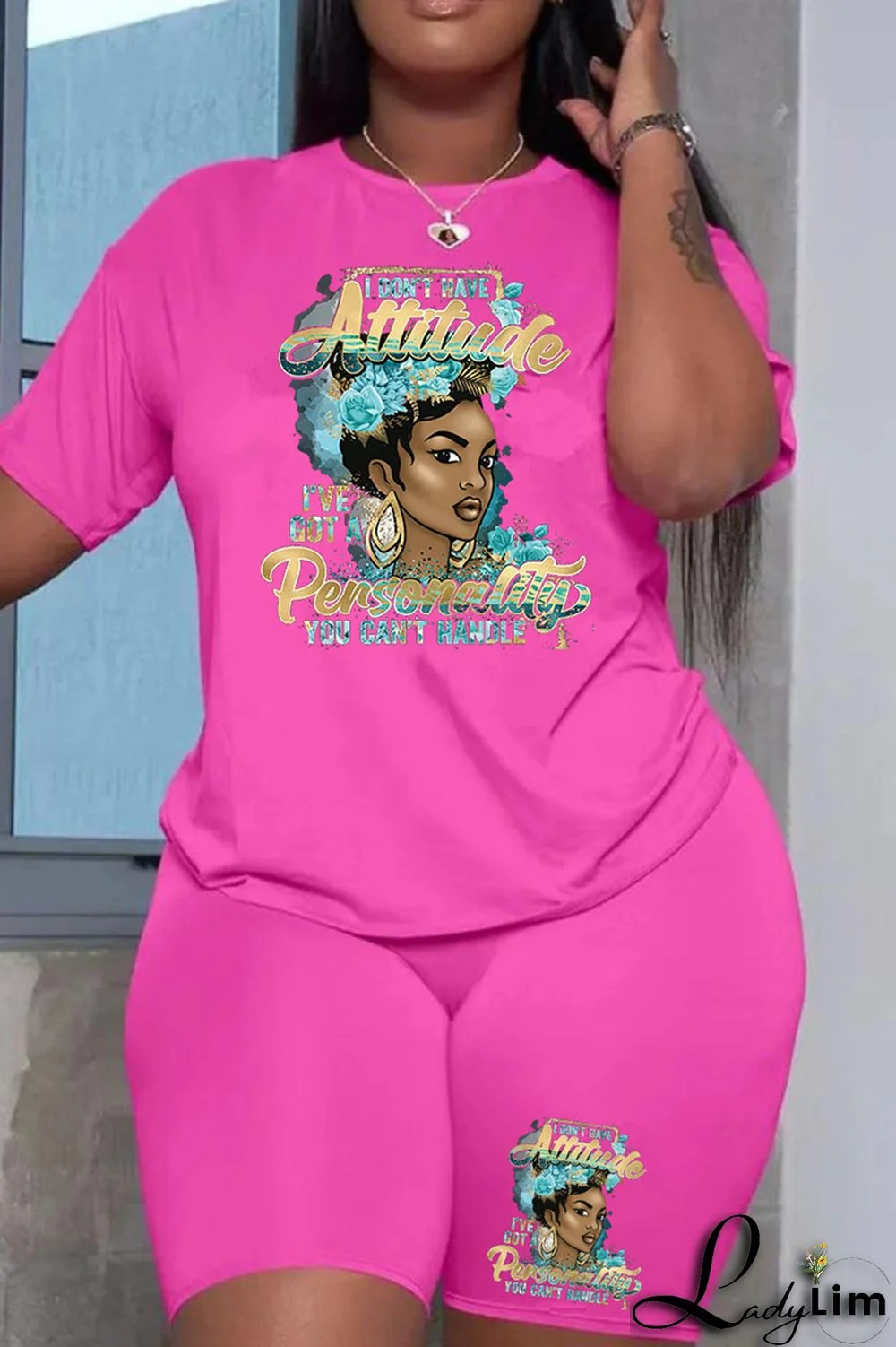 Black Fashion Casual Print Patchwork O Neck Short Sleeve Plus Size Two Pieces