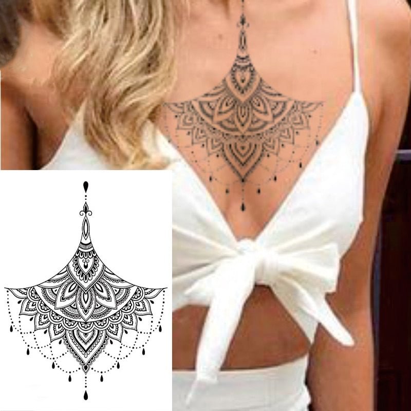 1 PIECE Waist or Under Breast Classic Henna Style Flower Waterproof Temporary Tattoo Body Art