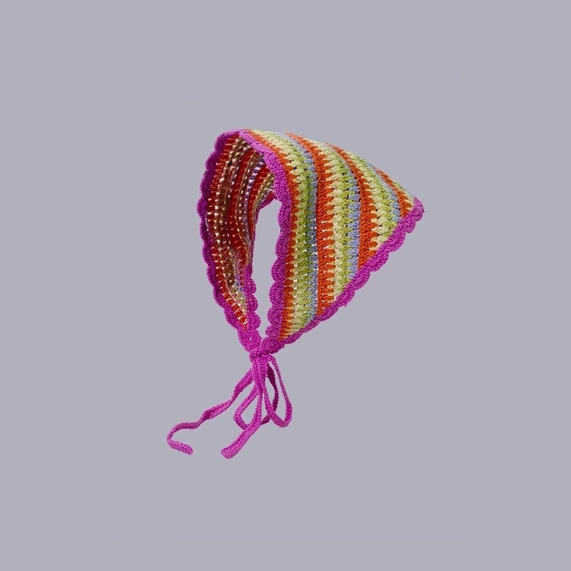 Sweet Handmade Mushroom Strawberry Crocheted Scarf French Triangle Scarf Closed Toe Women’s Net Red Knitted Hair Band Headband