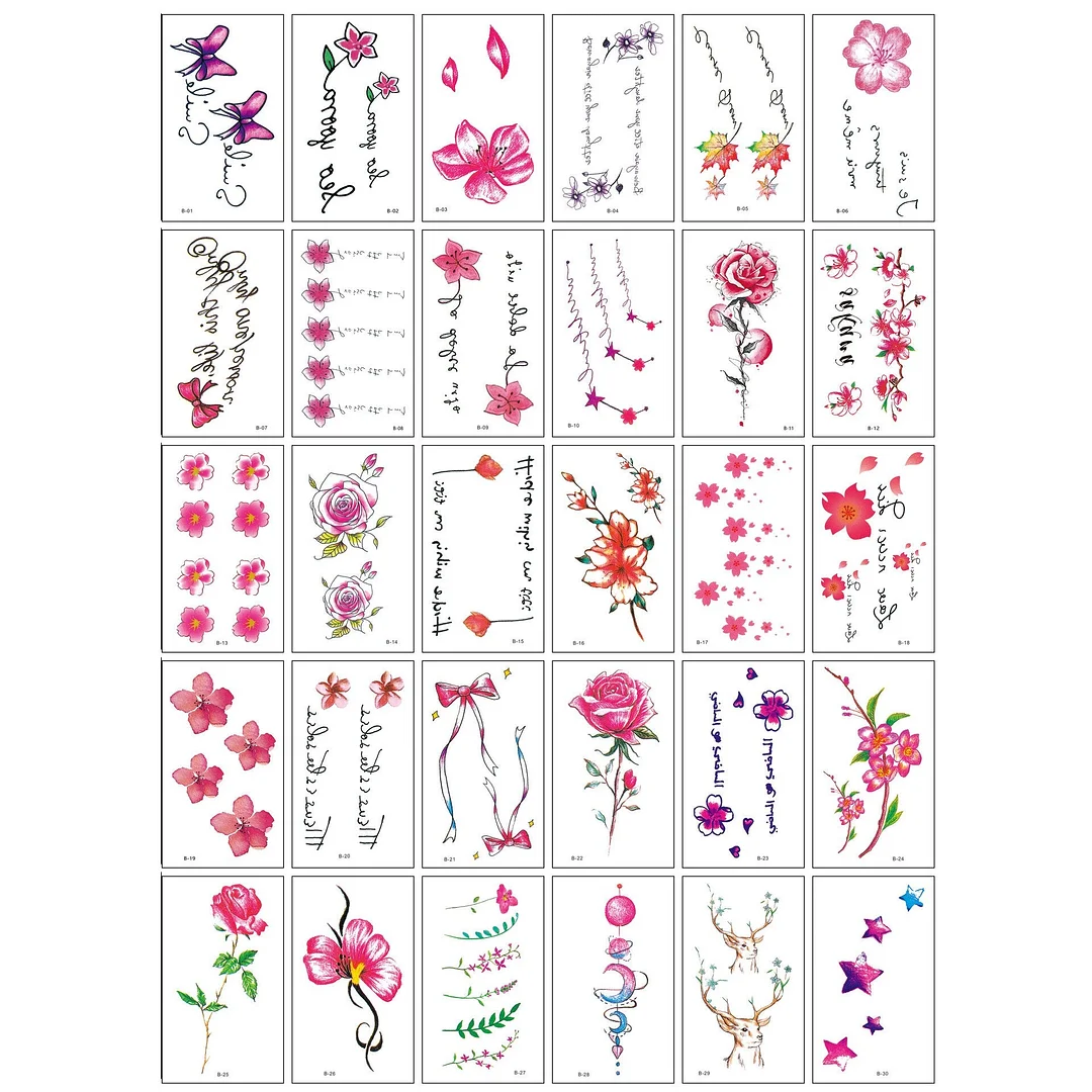 3D personality children young men and women fashion flowers simple text love arm neck wrist waterproof temporary tattoo stickers
