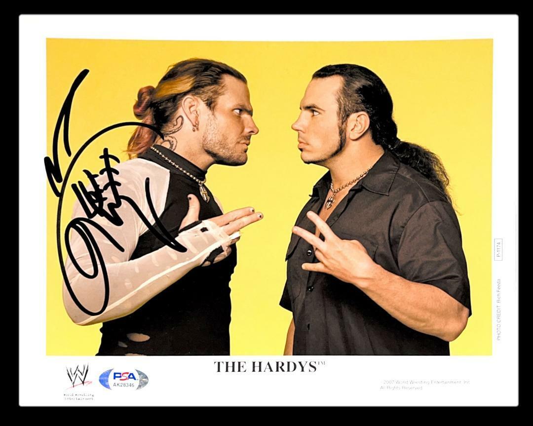 WWE JEFF HARDY P-1174 HARDYS HAND SIGNED 8X10 PROMO Photo Poster painting WITH PROOF AND PSA COA