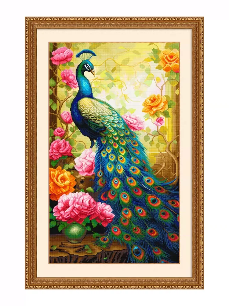 Spring-Peacock ( 61x97cm) 14CT Stamped  Cross Stitch gbfke