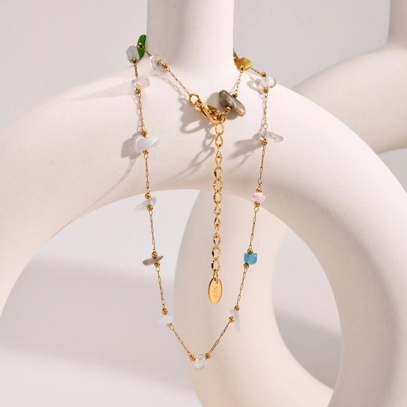 IG Style Vacation Bohemian Geometric 201 Stainless Steel Natural Stone 18K Gold Plated Necklace In Bulk