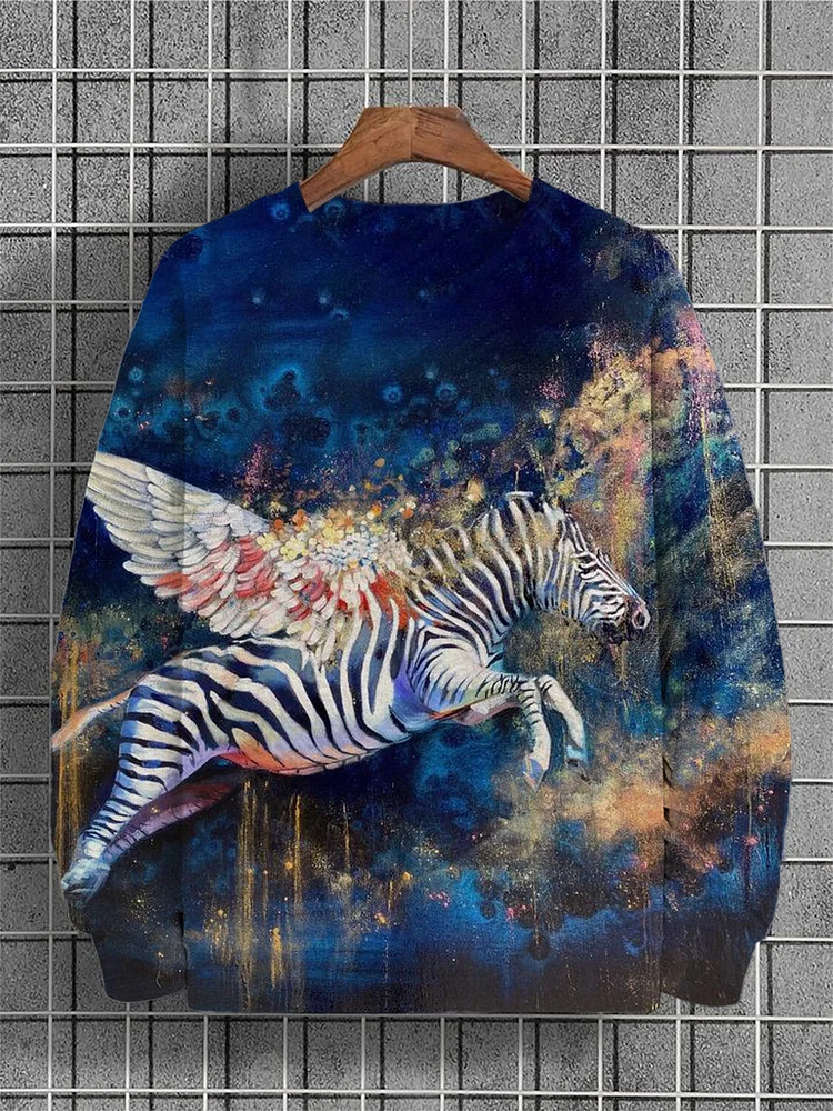Men's Oil Painting Zebra Print Casual Sweatshirt