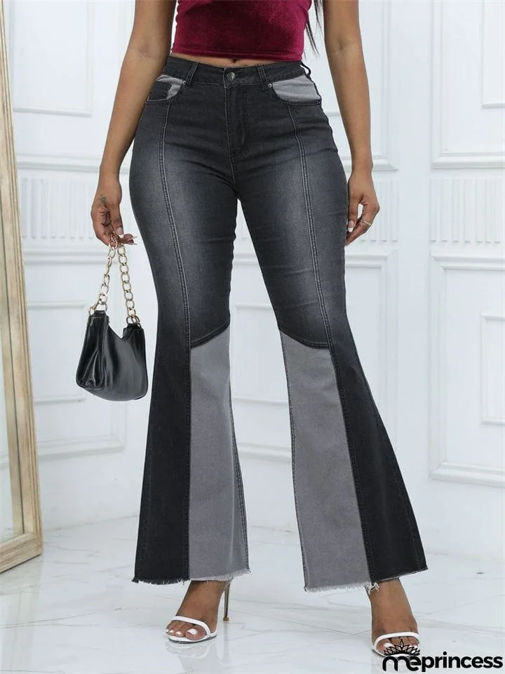 Trendy Sexy High-rise Contrast Color Women's Denim Flare Pants