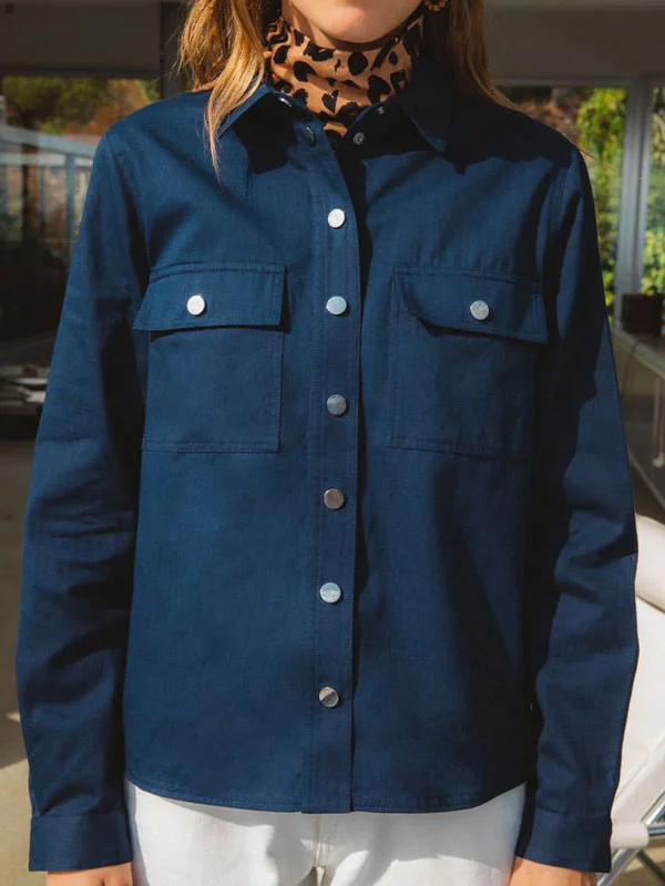 elegant navy single-breasted ladies' shirt