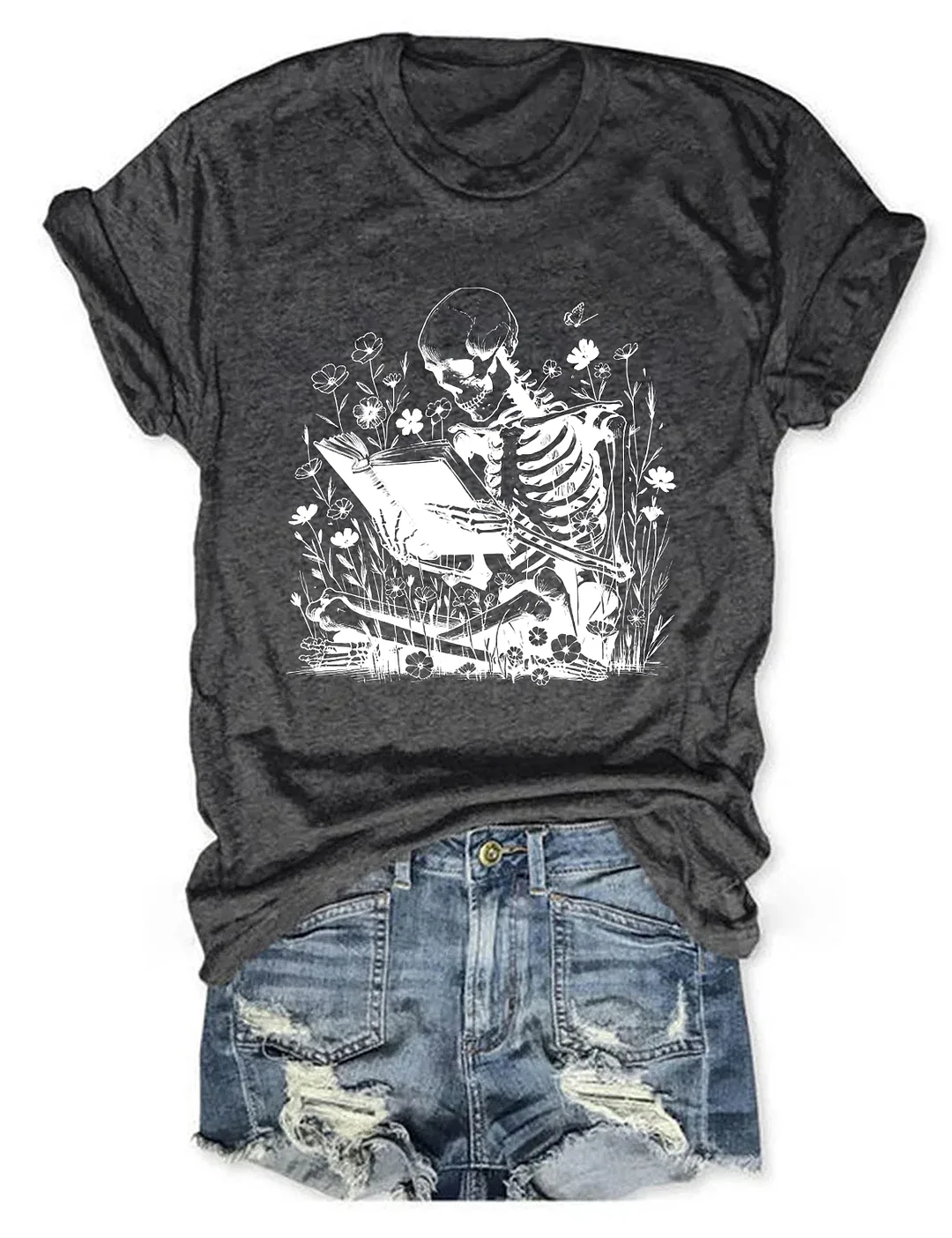 Book Reading Skeleton T-shirt