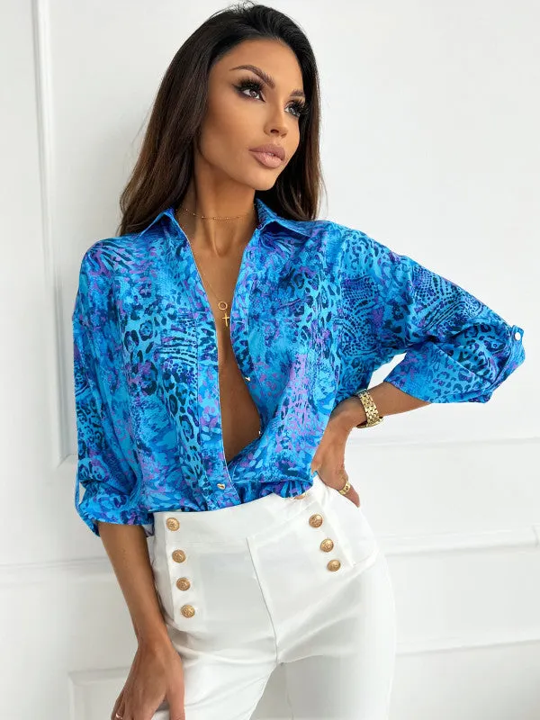 Brownm Versatile Spring Printed Long-sleeved Multi-color Blouses
