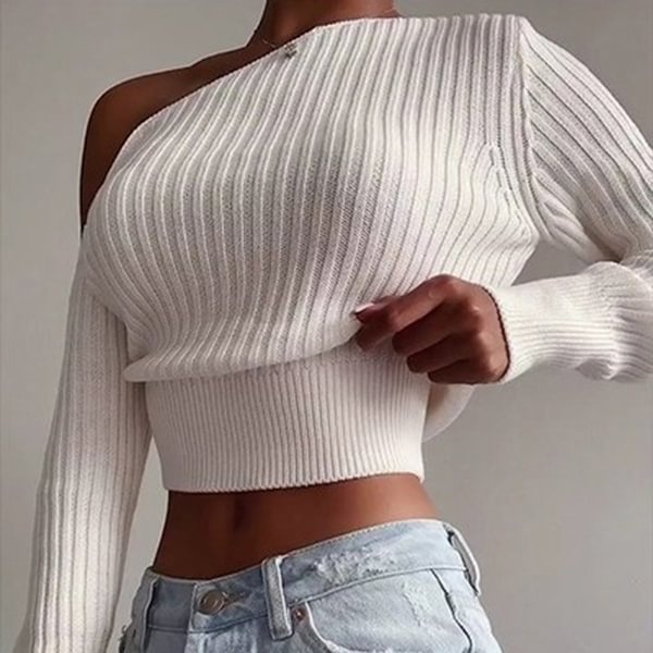 Women Fashion Sexy Strapless Sweater Pullover  Long-sleeved Knitted Crop Top - Shop Trendy Women's Fashion | TeeYours