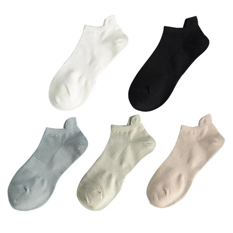 5 Pairs Women Socks Breathable Sports Socks Pack Solid Color Comfortable Cotton Novelty Mesh White Fashion Street Ankle Sock Set