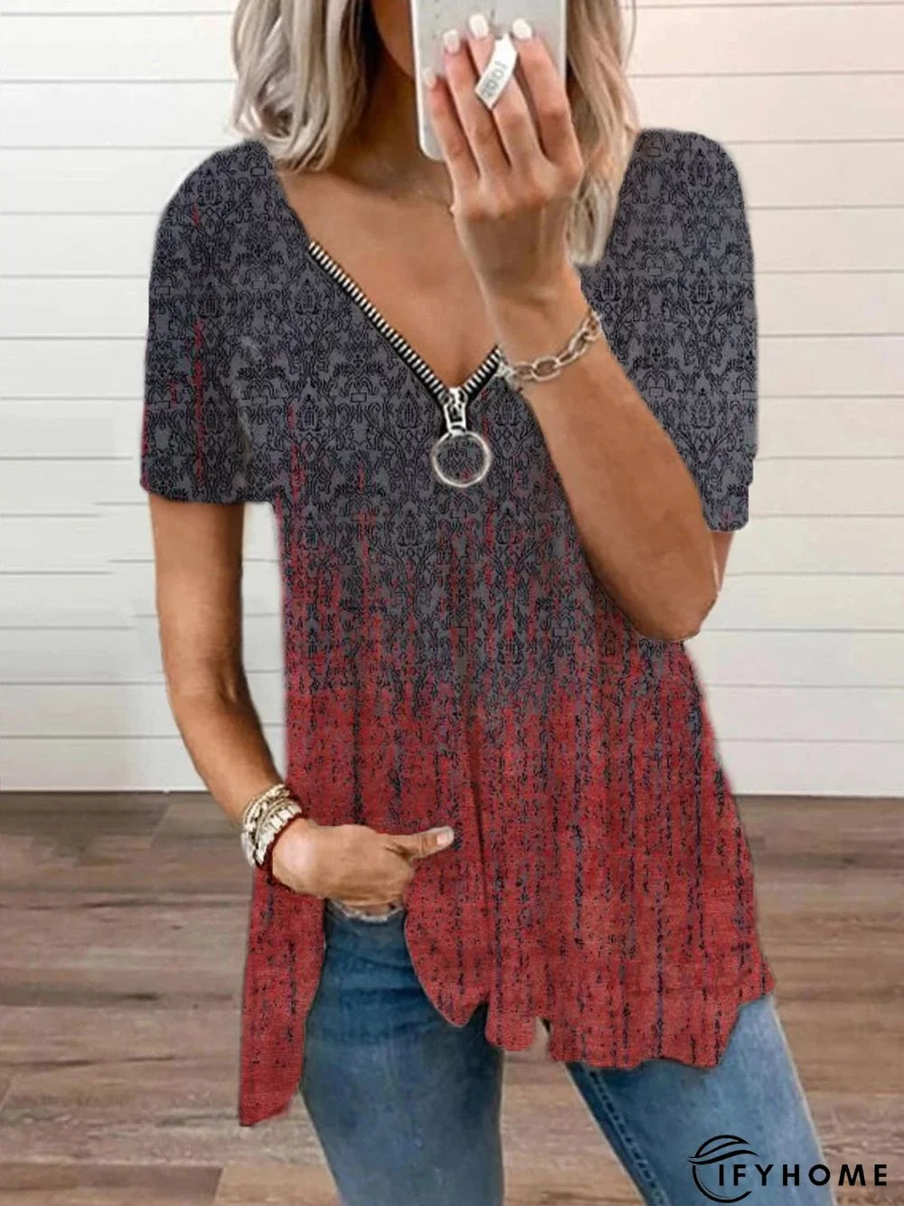 Casual Short Sleeve V Neck T-shirt | IFYHOME