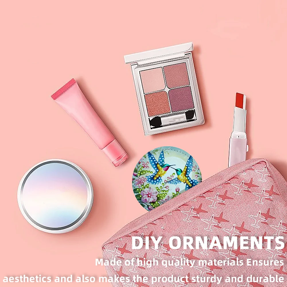 DIY Diamond Art Portable Cosmetic Mirror Round Diamond Painting Crafts (Insect)