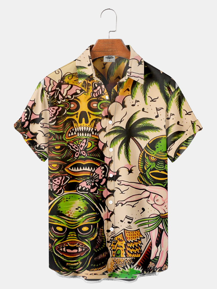 Men's Classic Monster Hawaii Print Shirt PLUSCLOTHESMAN