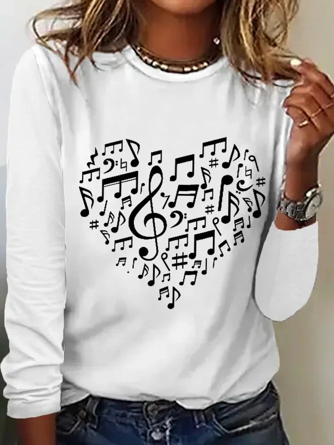 Women's Casual Heart Music Simple  T-shirt