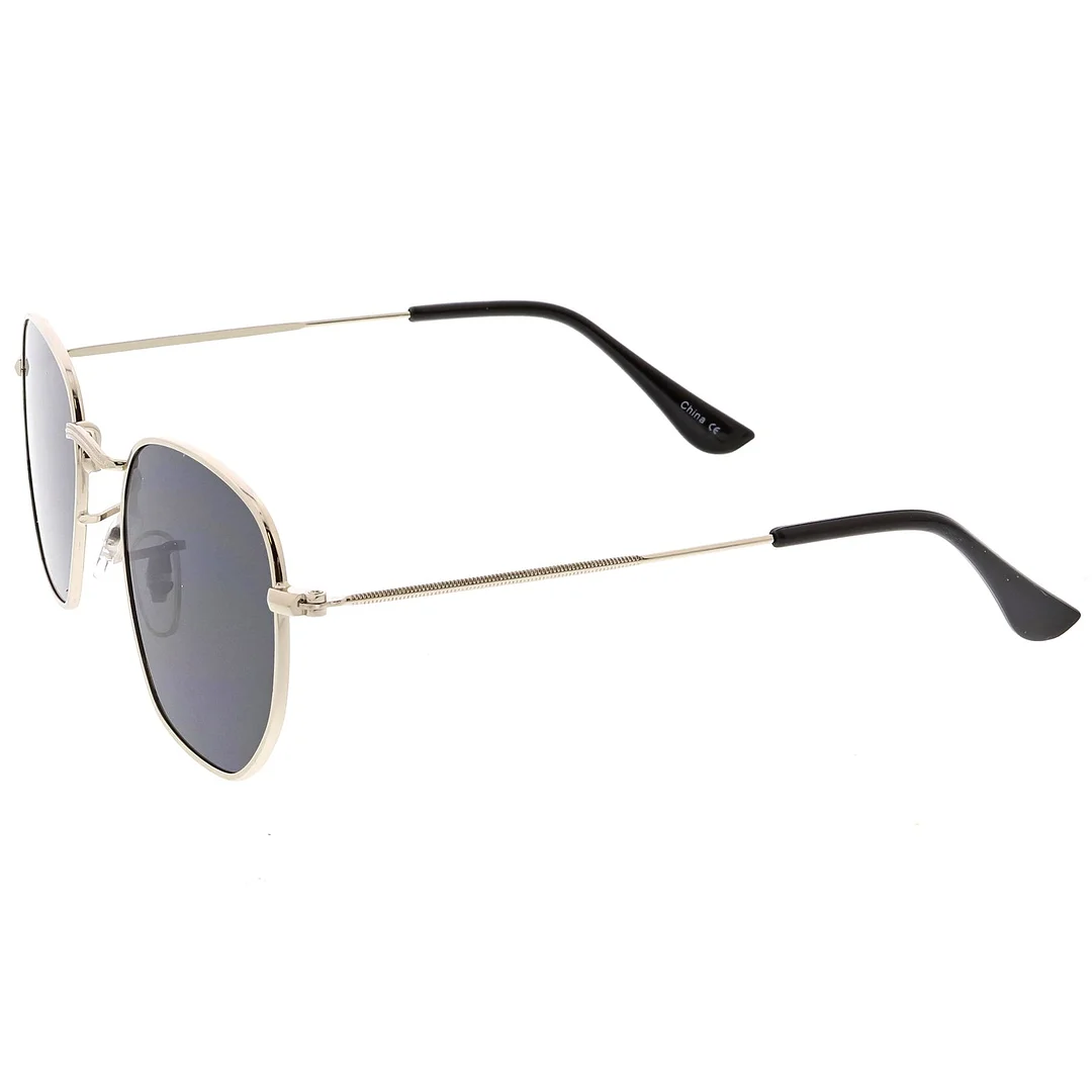 Modern Geometric Hexagonal glasses Metal Slim Arms Neutral Colored Flat Lens 51mm