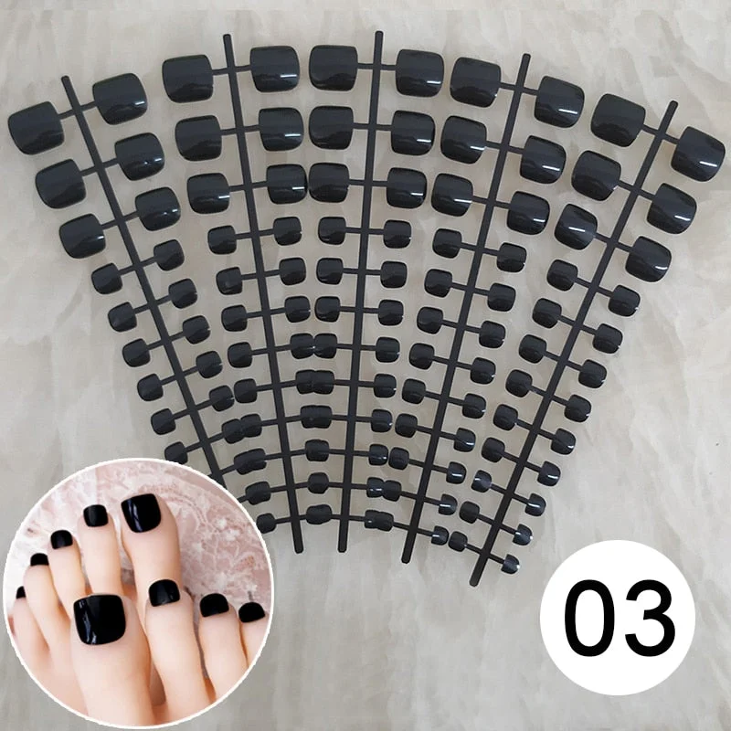 Mixed 5 Colors full cover false nails short foot fake nails Candy Color 24pcs/set press on nails foot toe french nail art tips-Nail Inspo