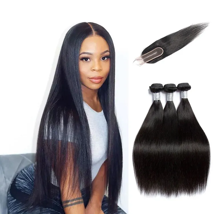 3 Bundles Straight With 2x6 Lace Closure 12A+ Virgin Human Hair display picture 3