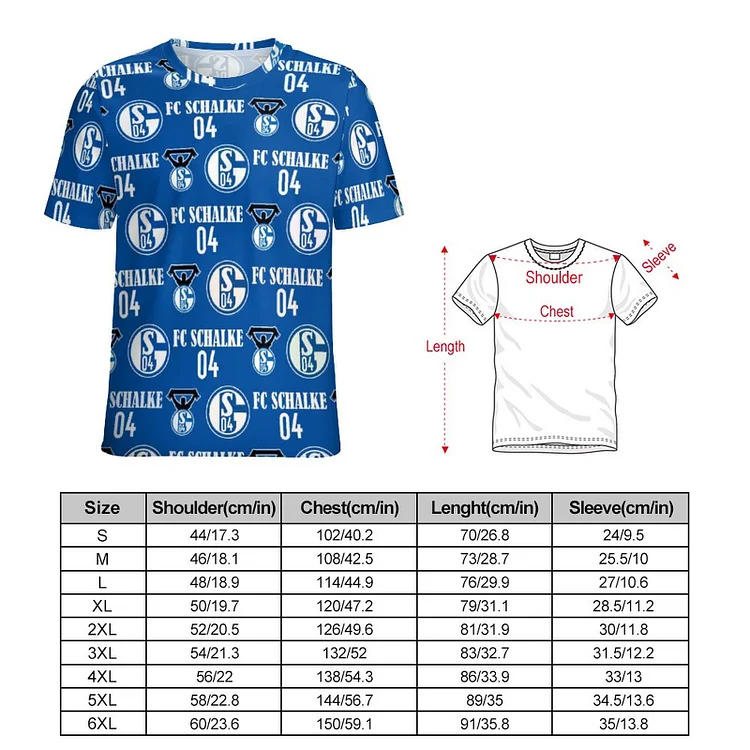 FC Schalke 04 3D Vollständig Druck Kurzarm T-Shirts Beiläufige Tee Tops