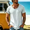Men's Cotton Linen Ripped Hem T-Shirt With Crew Neck And Loose Fit For Casual Beach Wear by Inlyline
