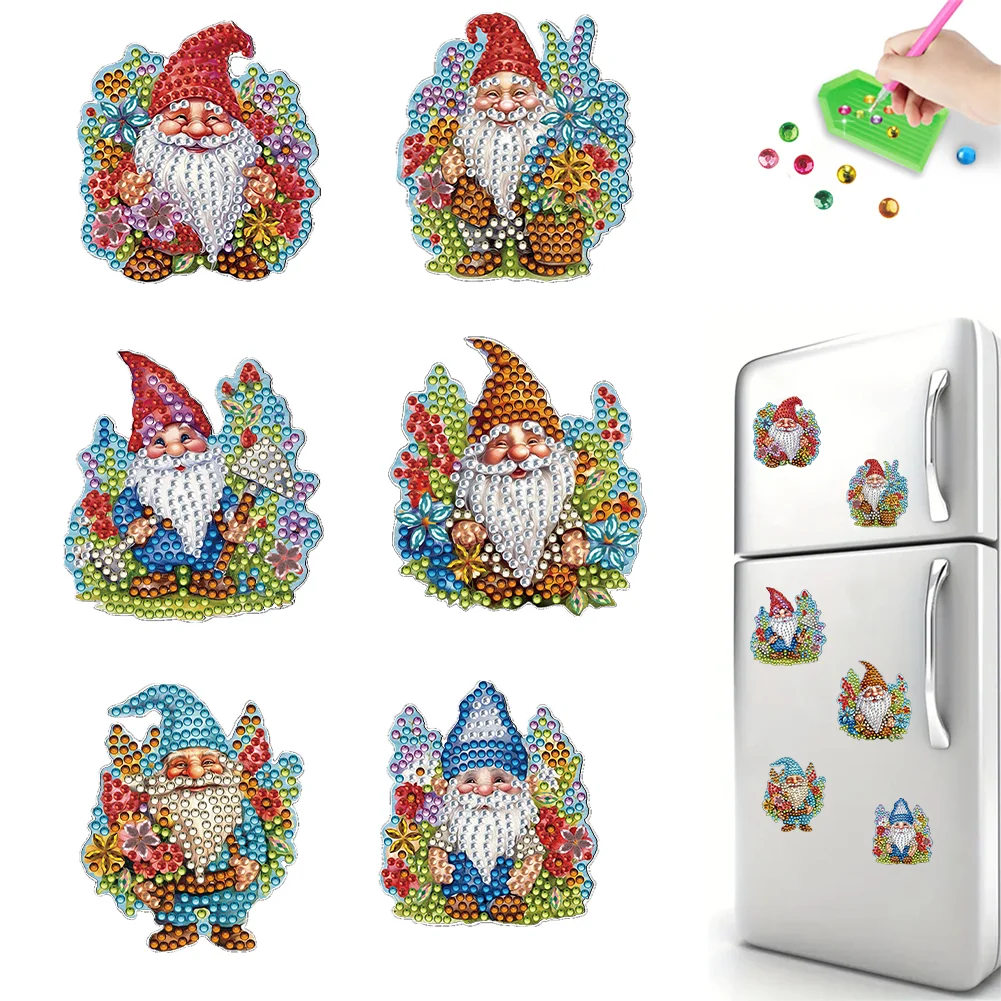 6Pcs DIY Christmas Gnome Acrylic Special Shape Diamond Painting Fridge Magnet