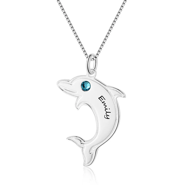 Personalized Dolphin Necklace Custom Birthstone and Name for Her