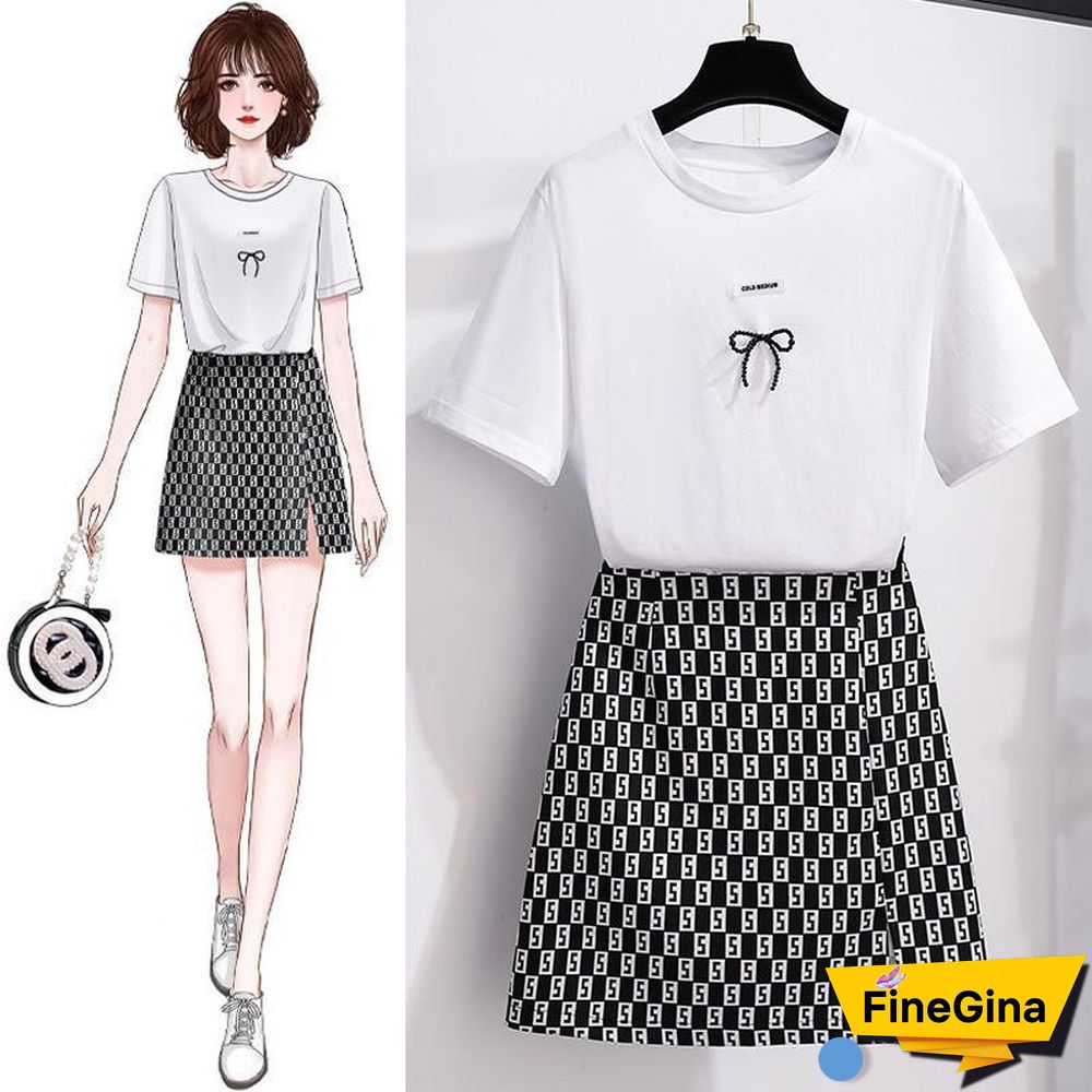 Casual Tee+Wild Print Skirt P10640