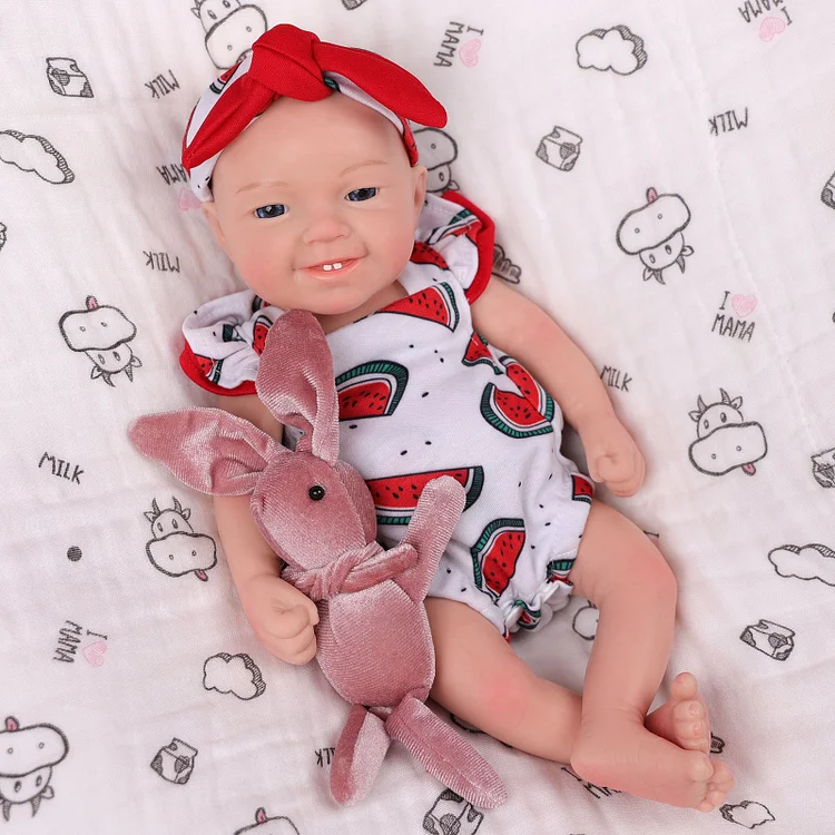 Babeside Leen 12'' Full Silicone Reborn Baby Doll Watermelon Pattern Suit Blue Eyes Girl
