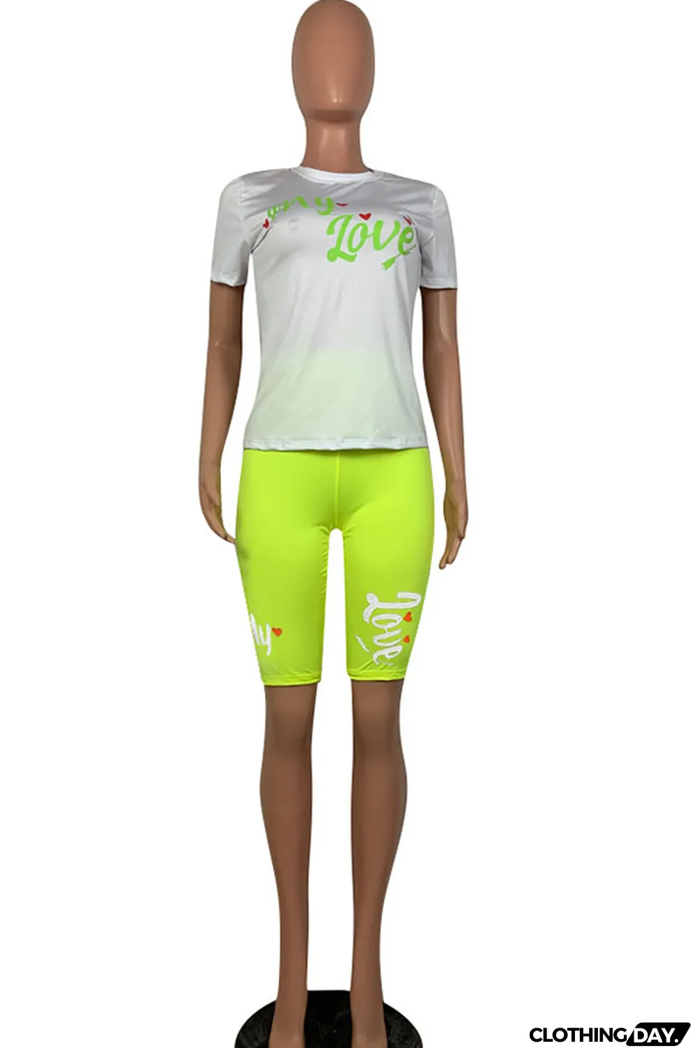 Yellow Fashion Casual Letter Print Two Piece Suits pencil Short Sleeve Two Pieces