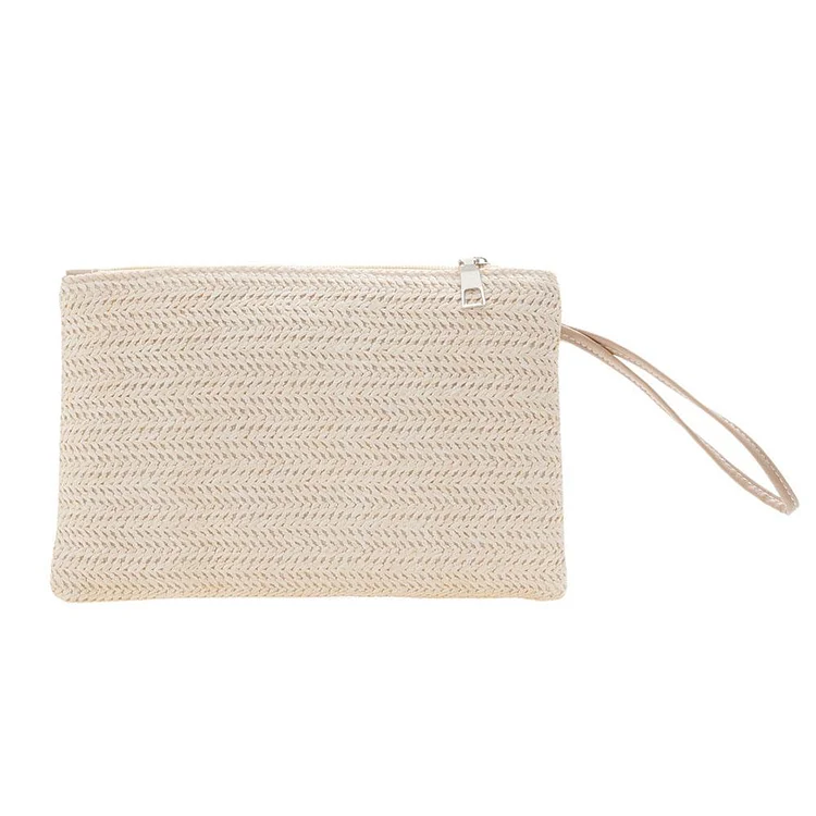Retro Women Bohemian Woven Clutch Wristlet Bag Beach Summer Handbag (White)-Annaletters