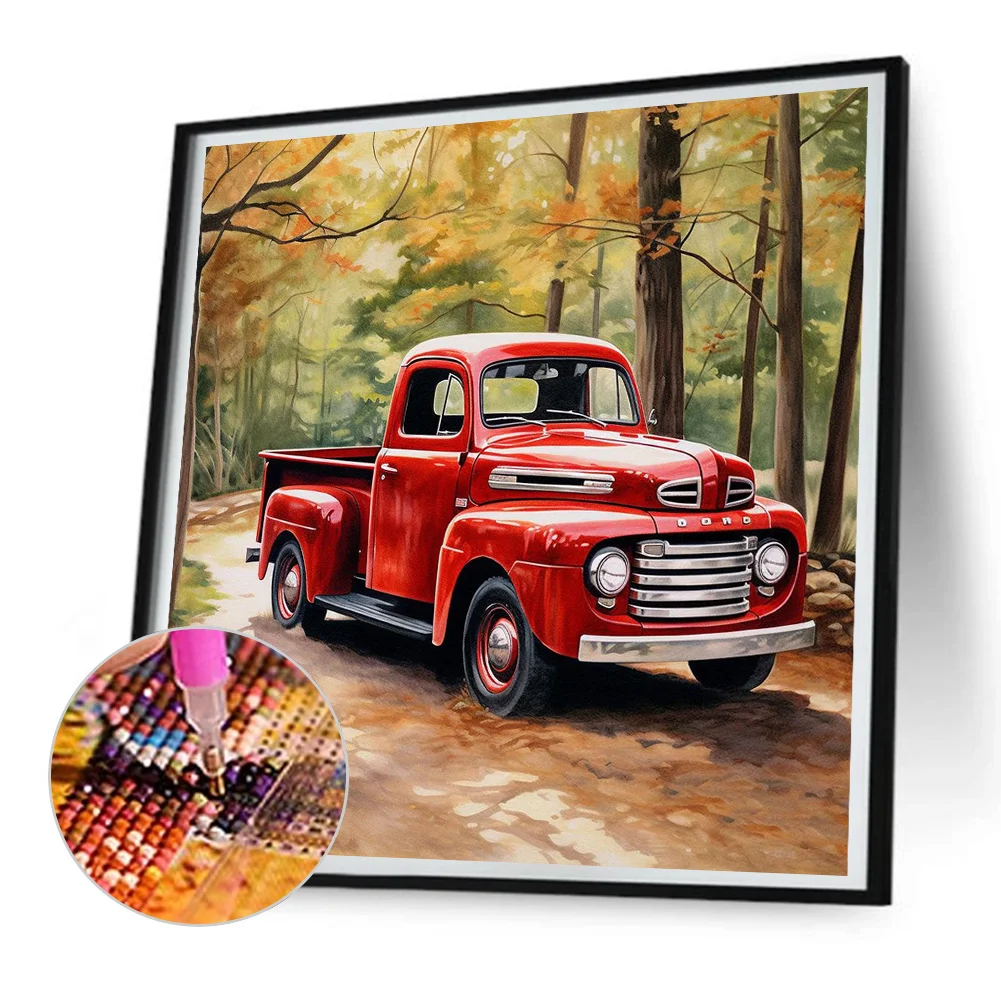 Diamond Painting - Full Round Drill - Forest Red Car(Canvas|30*30cm)