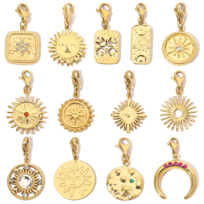 3 PCS/Package Titanium Steel Rhinestones Sun Moon Pendant Jewelry Accessories