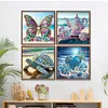 (US Only)4Pcs 30x30cm Beach 5D DIY Special Shape Crystal Partial Diamond Painting Kit