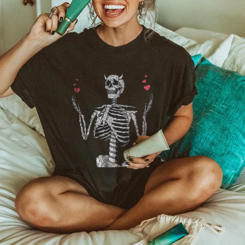   Skeleton's love printed basic T-shirt - Neojana