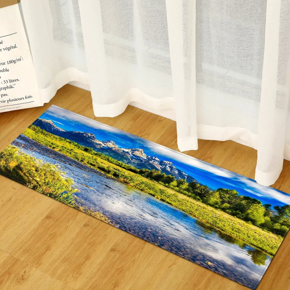 Kitchen Carpet Home Bedroom Entrance Doormat Hallway Balcony  Floor Mat Landscape Pattern Bathroom Non-Slip Water Absorption Rug