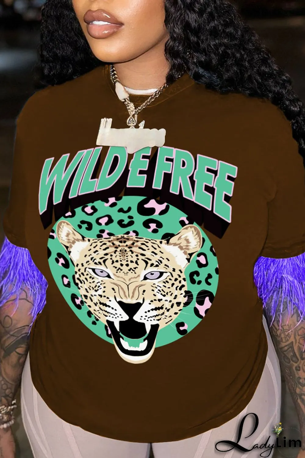 Light Purple Casual Street Print Tassel Patchwork O Neck T-Shirts