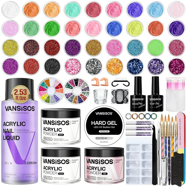 VANSISOS Acrylic Nail Kit with Everything: Beginners Professional Nail Kit Set for Starter Acrylic Nail Set with Drill Powder Nail Art Christmas Gift for Women